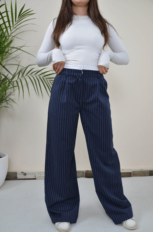 Stripped Double Waistband Pants