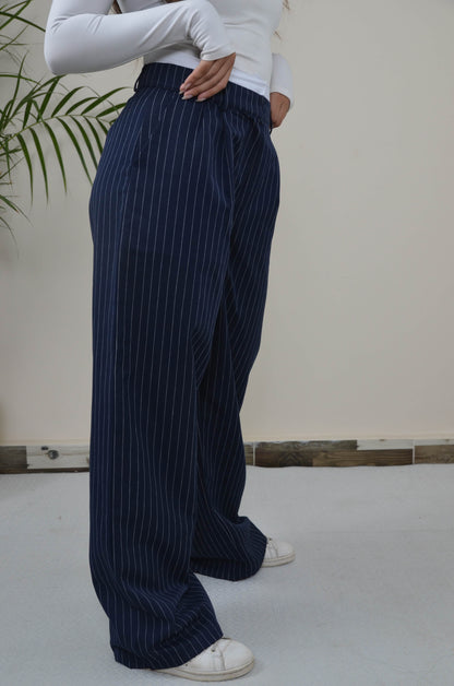 Stripped Double Waistband Pants