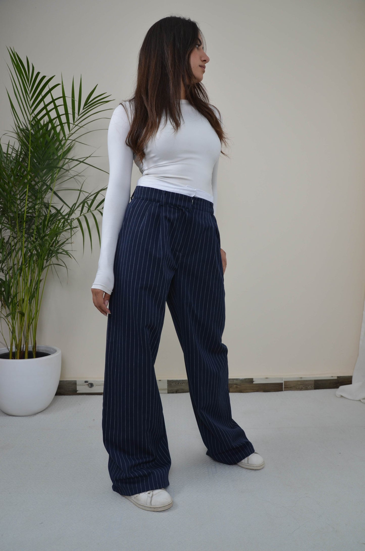 Stripped Double Waistband Pants