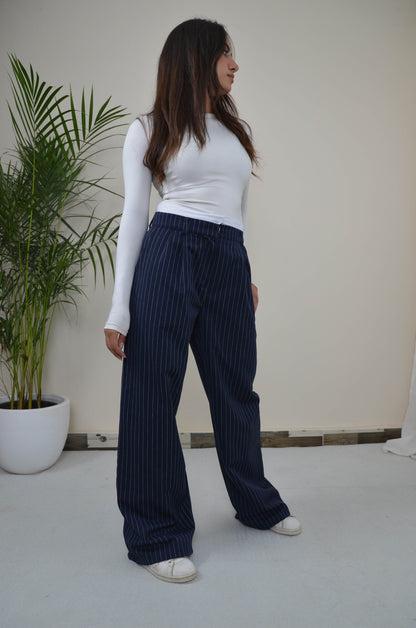 Stripped Double Waistband Pants