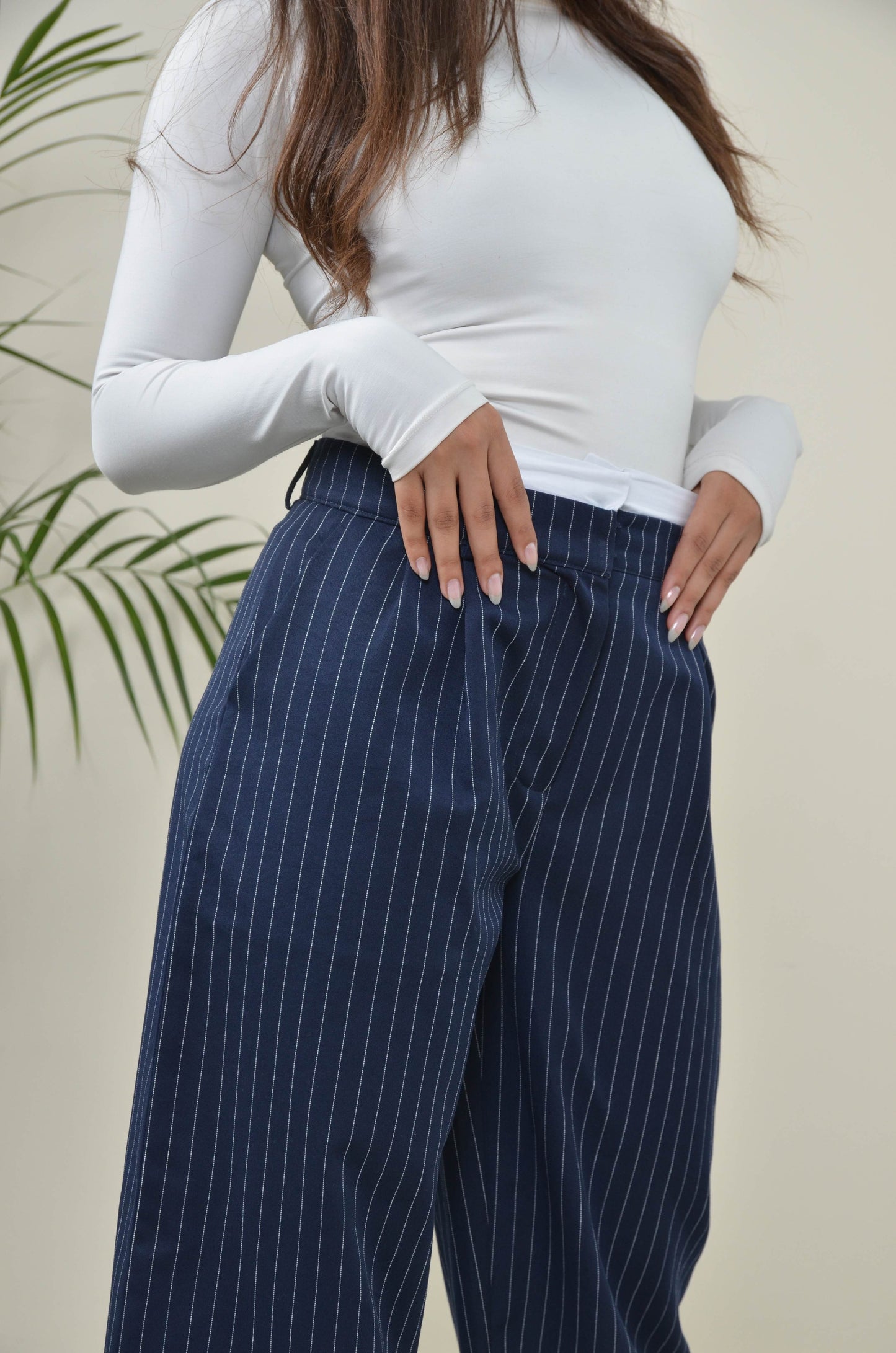 Stripped Double Waistband Pants