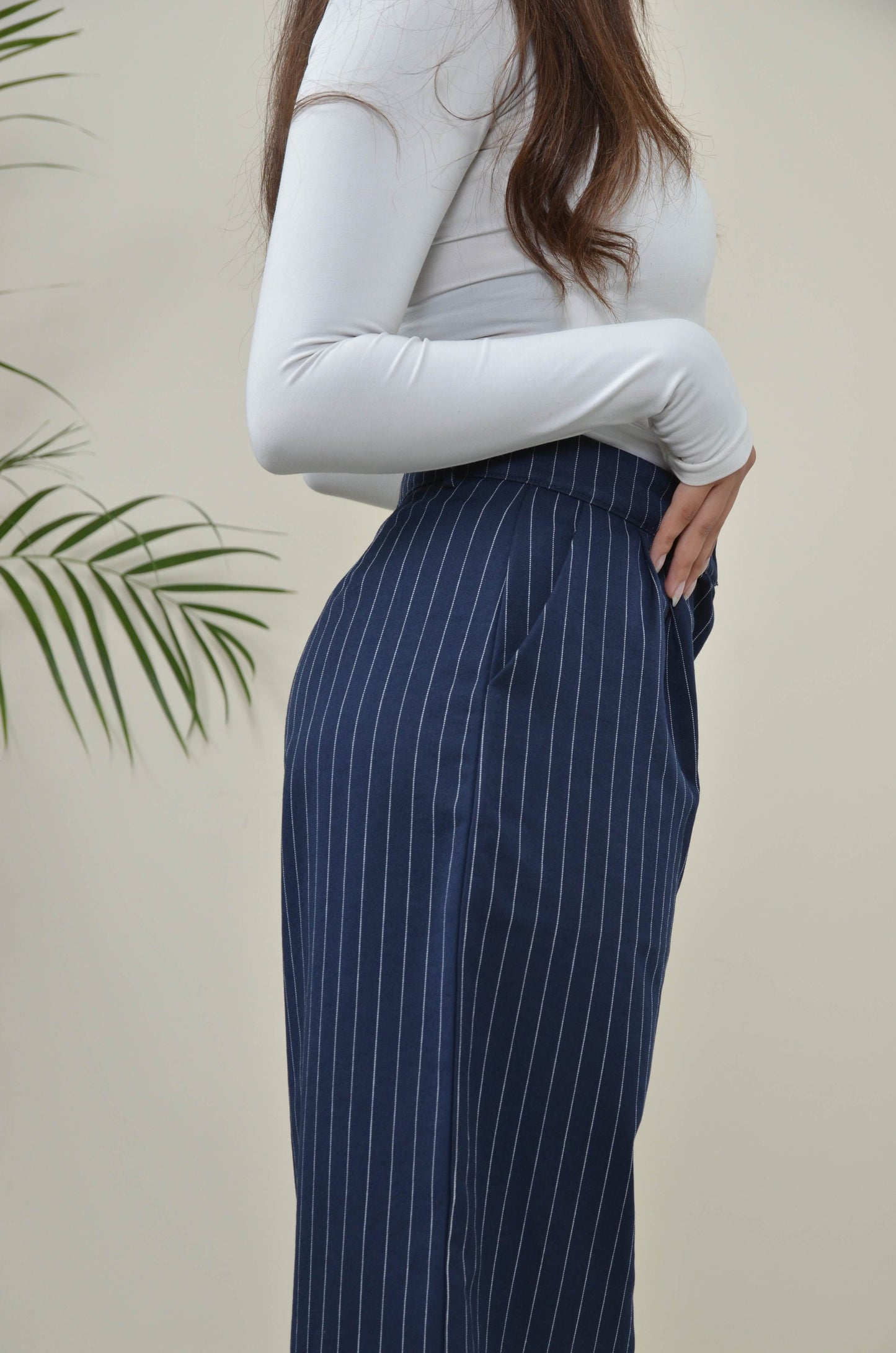 Stripped Double Waistband Pants