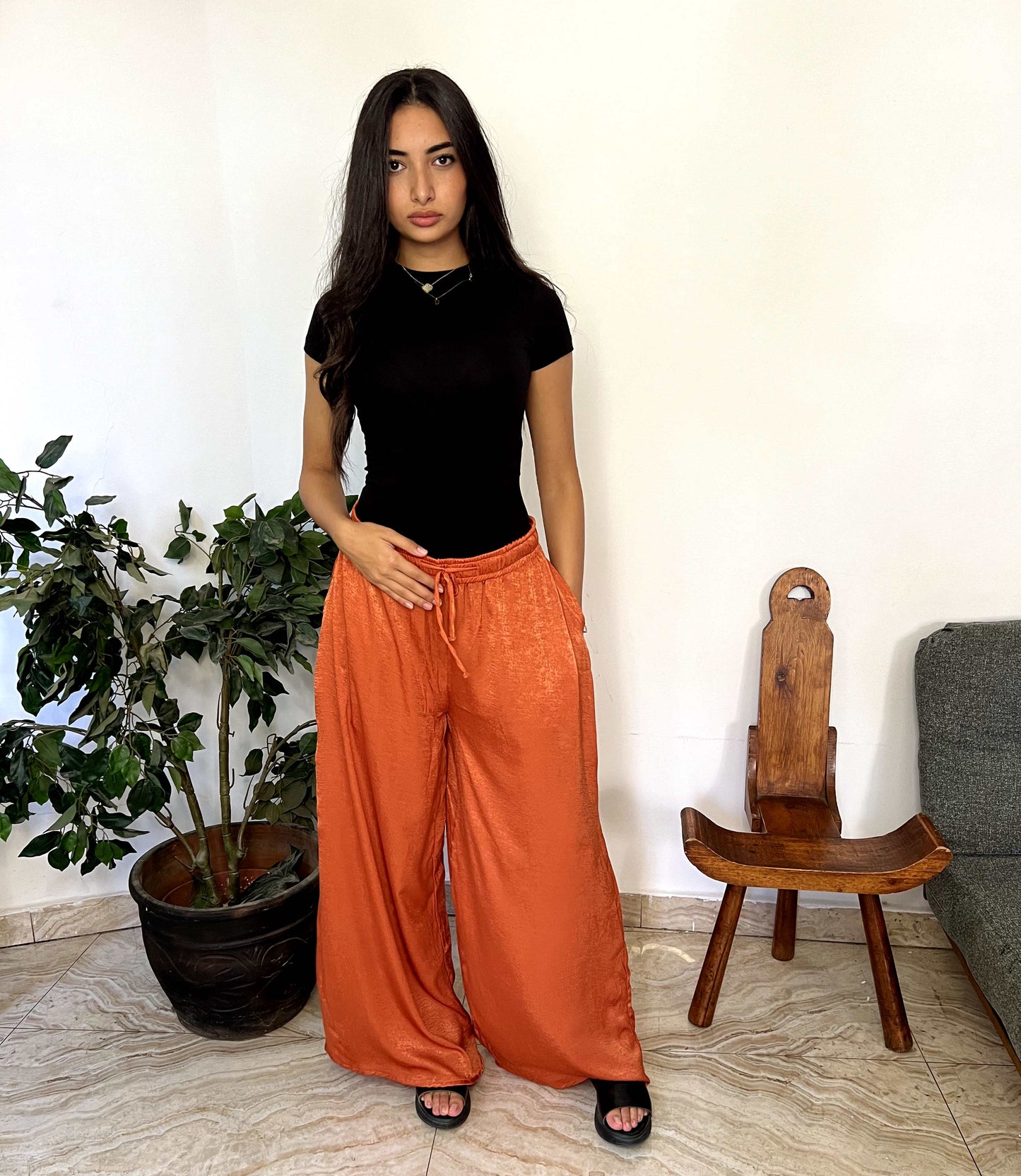 Satin wide leg pants