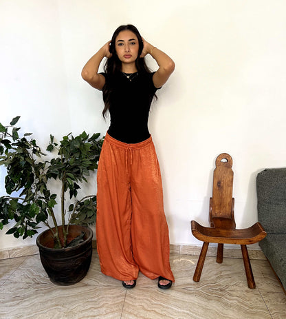 Satin wide leg pants